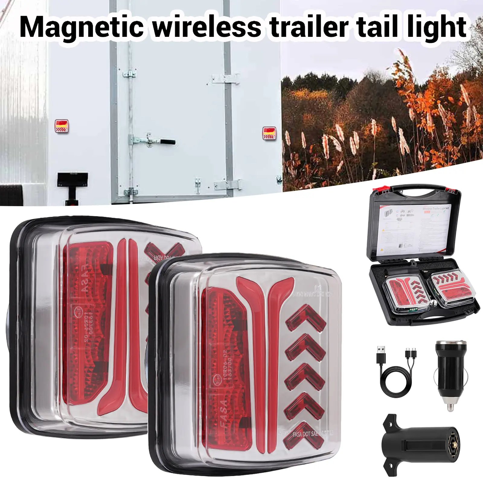 2-Pack Wireless Magnetic Rechargeable LED Trailer Tail Lights Kit for Trailers, Trucks, SUVs, Boats & Tractors #fathersdaygift