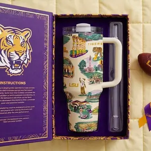 Football College Team Collection Signal Inspired 40oz Tumbler With Handle, College Team Stainless Steel Travel Mug, Hot Cold Drink Cup, Gift For Football Lover Water Bottles Cup