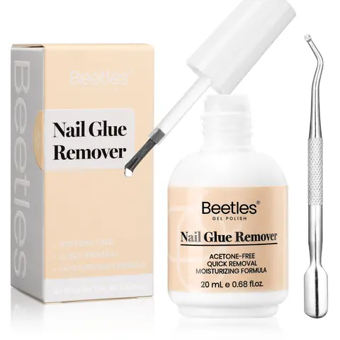Beetles Nail Glue Remover Glue 20ml for False Nails, Press on Nails Glue Gentle Remover for Fake Nail Tips Acrylic Nail Adhesive Remover with Cuticle Pusher, Not for Uv Gel Glue or Gel Polish,familyfun