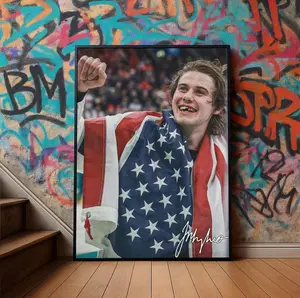 Jack Hughes Art Print, Ice Hockey Champion Golden Goal Poster