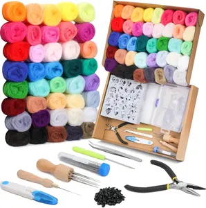40Pcs/Set Needle Felting Starter Kit,Wool Roving, Wool Felt Tools with Instruction Included for Felted Animal Needle Felting Supplies