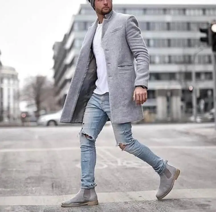 Men's Wool Lapel Windbreaker Coat