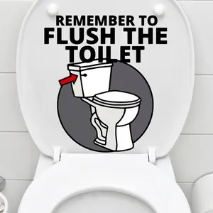 1pc "Remember to flush the toilet" prompt text toilet sticker, very suitable for background wall decoration such as bathrooms, cabinets, bathrooms, seasonal home decoration, fun decoration, Bathroom Decorations