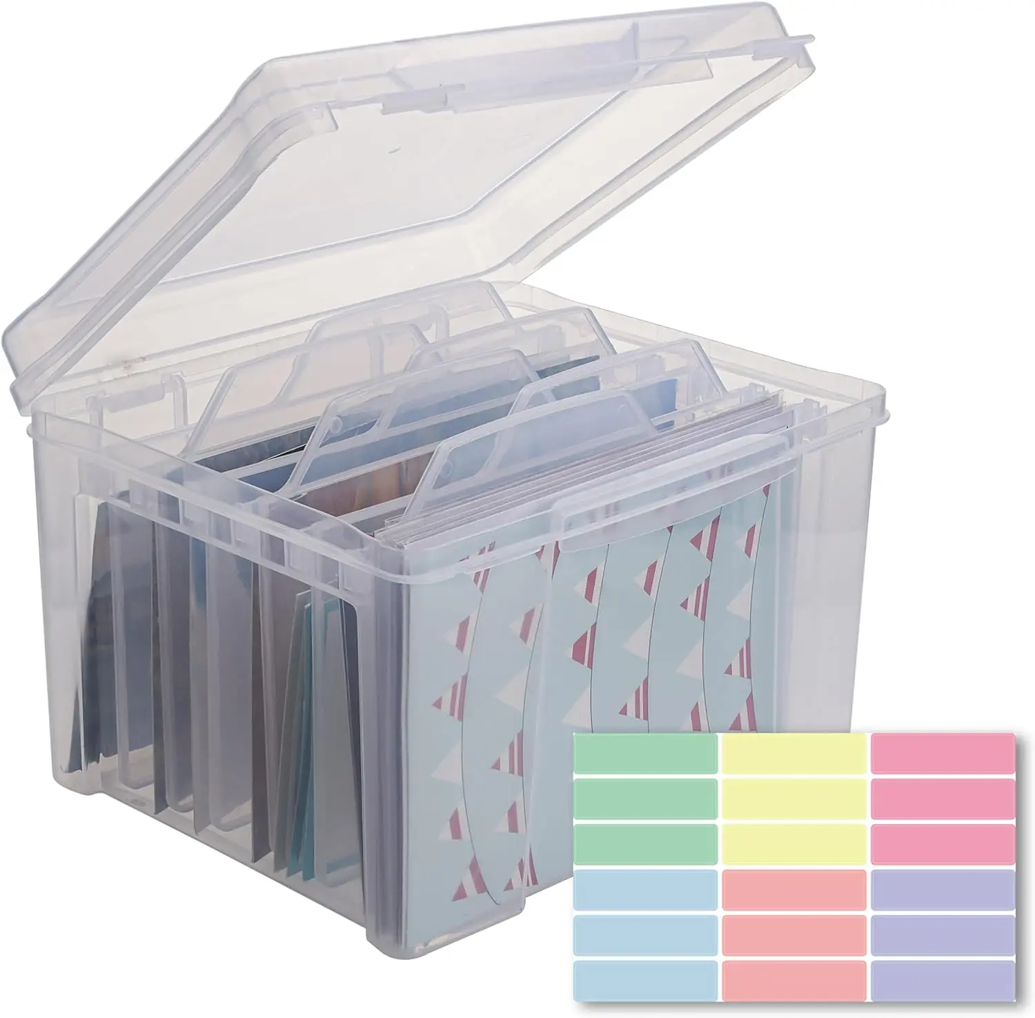 Plastic Greeting Card Storage Organizer Box with Lid - 6 Removable Dividers, 2 Strong Closures, Durable, Easy to Use, Universal Single-Layer Rectangle Home Organizer for Older Women’s Holiday/Birthday Cards