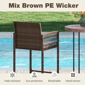 COSTWAY - Outdoor PE Wicker Bar Stools Set of 2 Patio Bar Height Chairs with Cushions-White