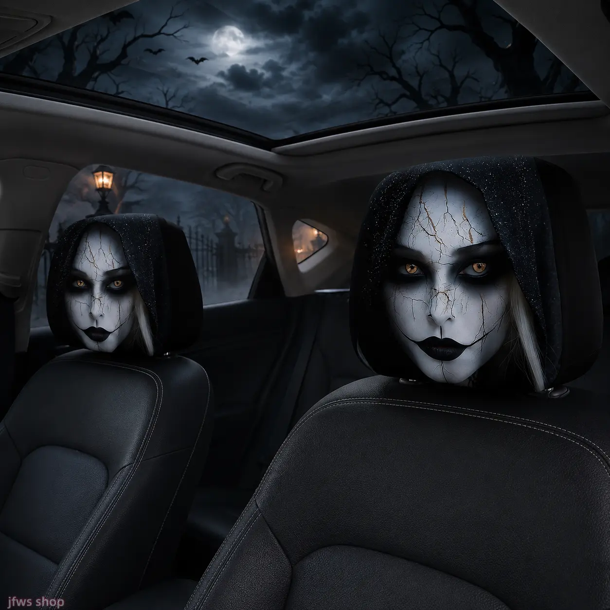 2026 New Double-Sided Printed Horror Woman Face Car Headrest Covers, Elastic Universal-Fit Creepy Ghostly Halloween Prank Auto Interior Accessory for Daily Driving (Bag Accessory for Luggage & Bags DIY Use) homeessentials