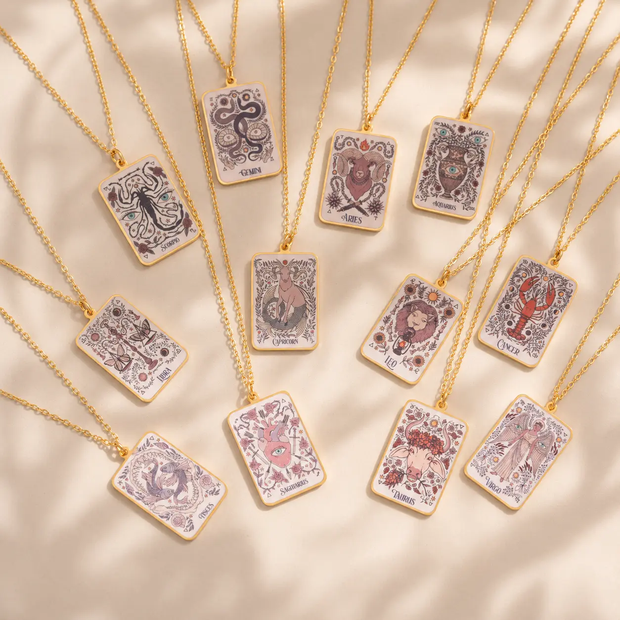 Women’s 12 Zodiac Sign Stainless Steel Square Pendant Necklace - Tarot Card-Style Charm, Y2K Fashion Jewelry Gift for Women