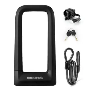 ROCKBROS Anti Theft Bike U Lock with Cable Silicone Cover (Max 22.5MM + 1.2M/4Ft Steel Cable + Mounting Bracket)