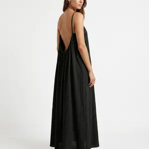 Women's Solid Color Cami Strap Loungewear Backless Dress, Lightweight Elegant Sleeveless Long Lounge Dress for Summer, New Arrival Soft Sleepwear for Indoor Wear | Loose-Fit Cozy Home Essential Comfortable for Home, Spaghetti Womenswear, Travel Breathabl