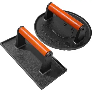 vivicreate Cast Iron Bacon Press for Griddle - Heavy Duty Smash Burger Press, Grill Press with Ergonomic Wooden Handle, Meat Press for Flat Top Grill, Ideal for Burgers, Bacon, and Steaks 2 pcs Kitchen Utensils Cooking Steel