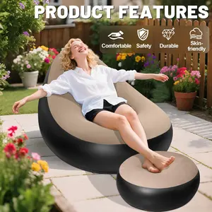 Portable Inflatable Recliner Sofa with Footrest, Foldable Air Couch Chair, 90KG Weight Capacity for Camping Travel Indoor Outdoor Relaxation