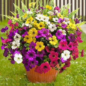 16 Bundles Artificial Fake Flowers for Outdoors UV Resistant Realistic Faux Silk Flower Spring Summer Decor for Porch Outside Planter Window Box