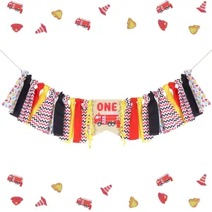 1Set Firetruck 1anniversary Birthday Decorations Firetruck Highchair Banner Fire Truck 1anniversary Birthday Party Favors Firefighter High Chair Banner for Firetruck Theme Rescue 1anniversary Bday Decorations