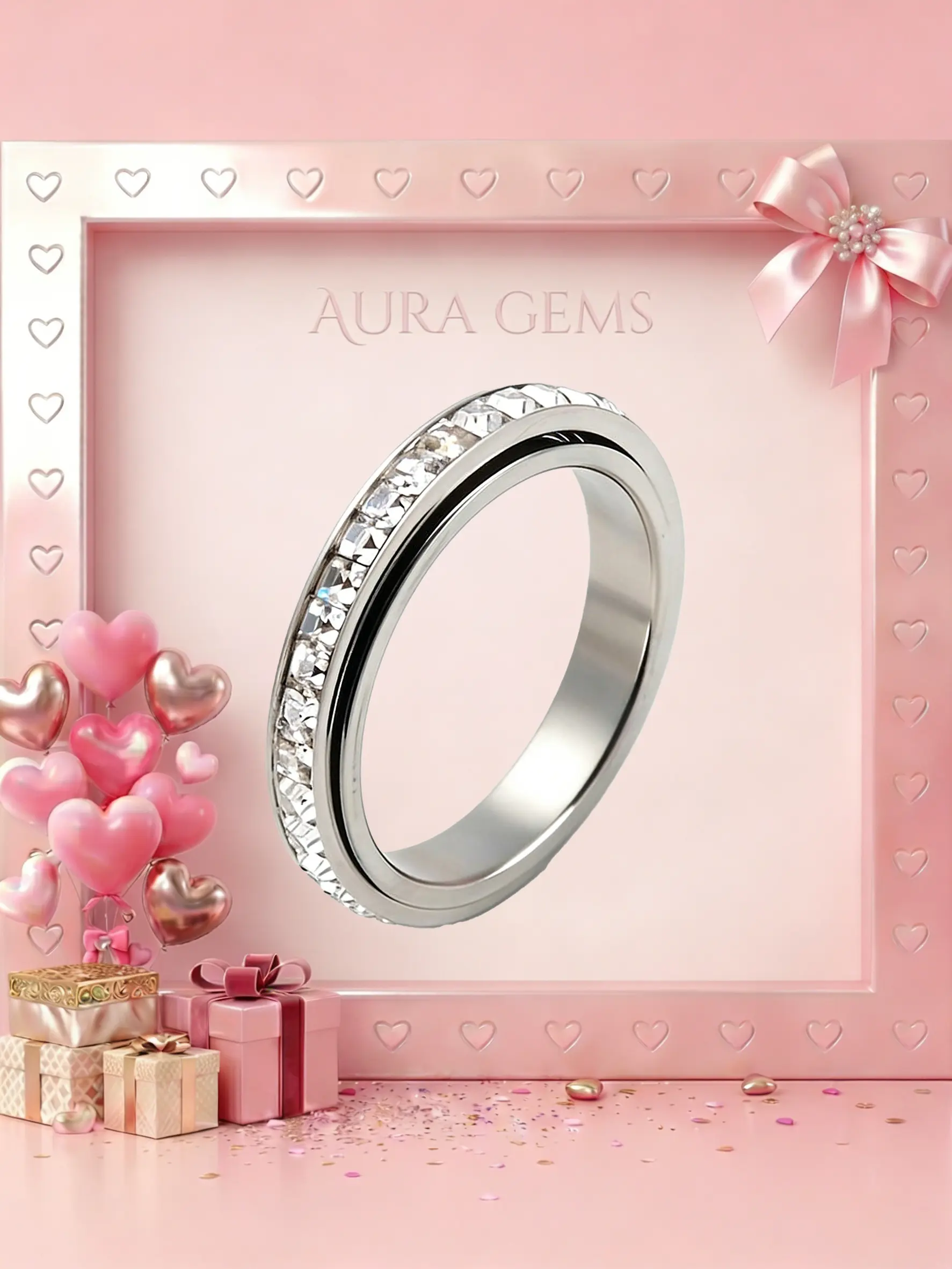 Mindful Spinning Ring with Spinning Mechanism and Sparkling Zircon | Anti-Anxiety Fidget Jewelry | Stress Relief in Style | Perfect Gift for Her/Him | Elegant Accessory | Anniversary Ring