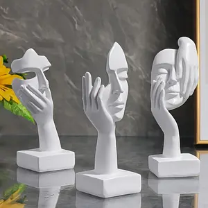 3pcs Thinker Statue, Mask Sculpture, Silence Is Golden Abstract Art Figurine, Modern Home Resin Sculpture Ornament, Creative Room Home Decor, Office Modern Decoration, Living Room Wine Cabinet Decoration, Party Supplies, Warm Home Gift