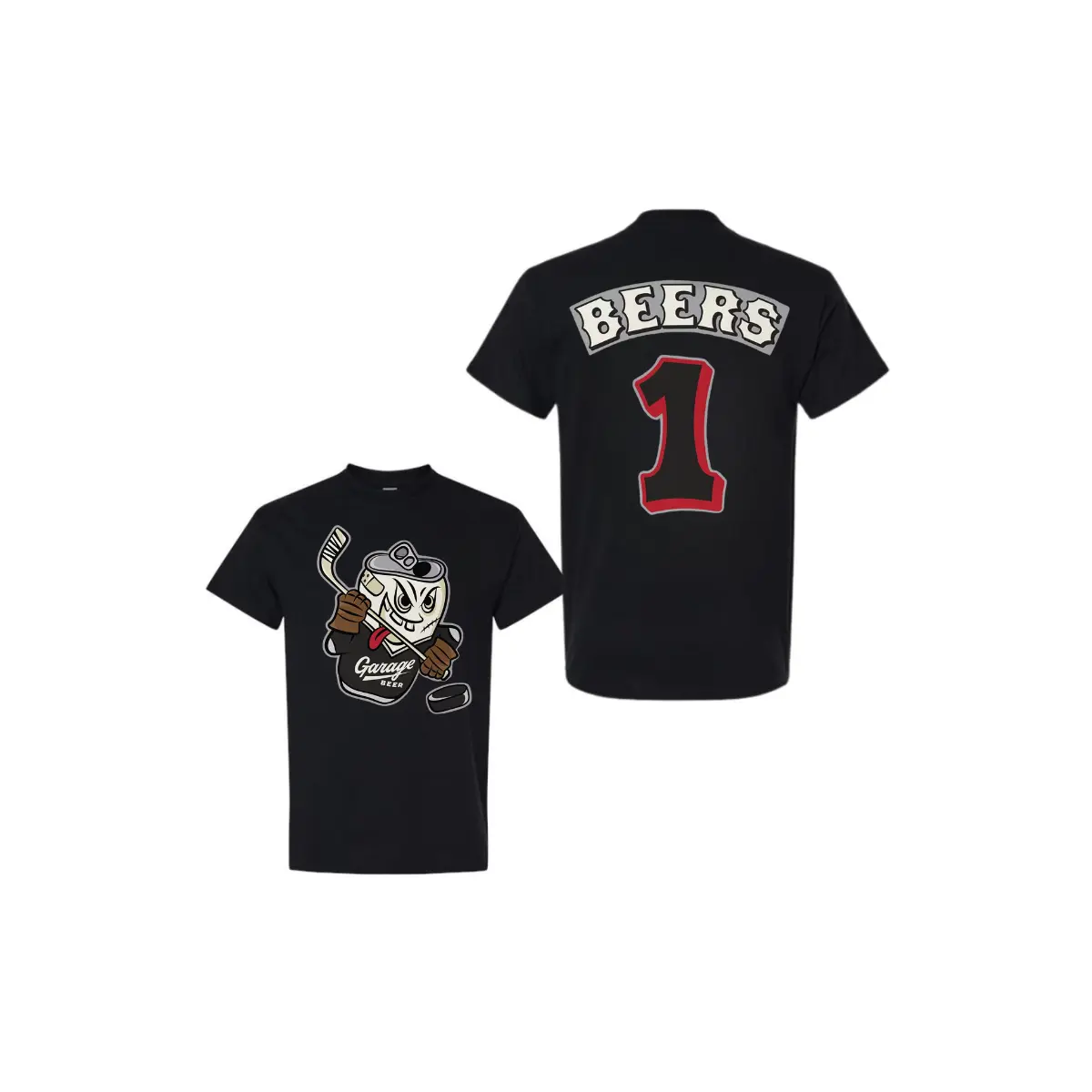Beers 1 Garage Beer T Shirt, 2 Sides, Funny Beer Hockey Graphic Tee, Black Casual Garage T Shirt, Beer Can Hockey Design Shirt, Beer Lover Gift