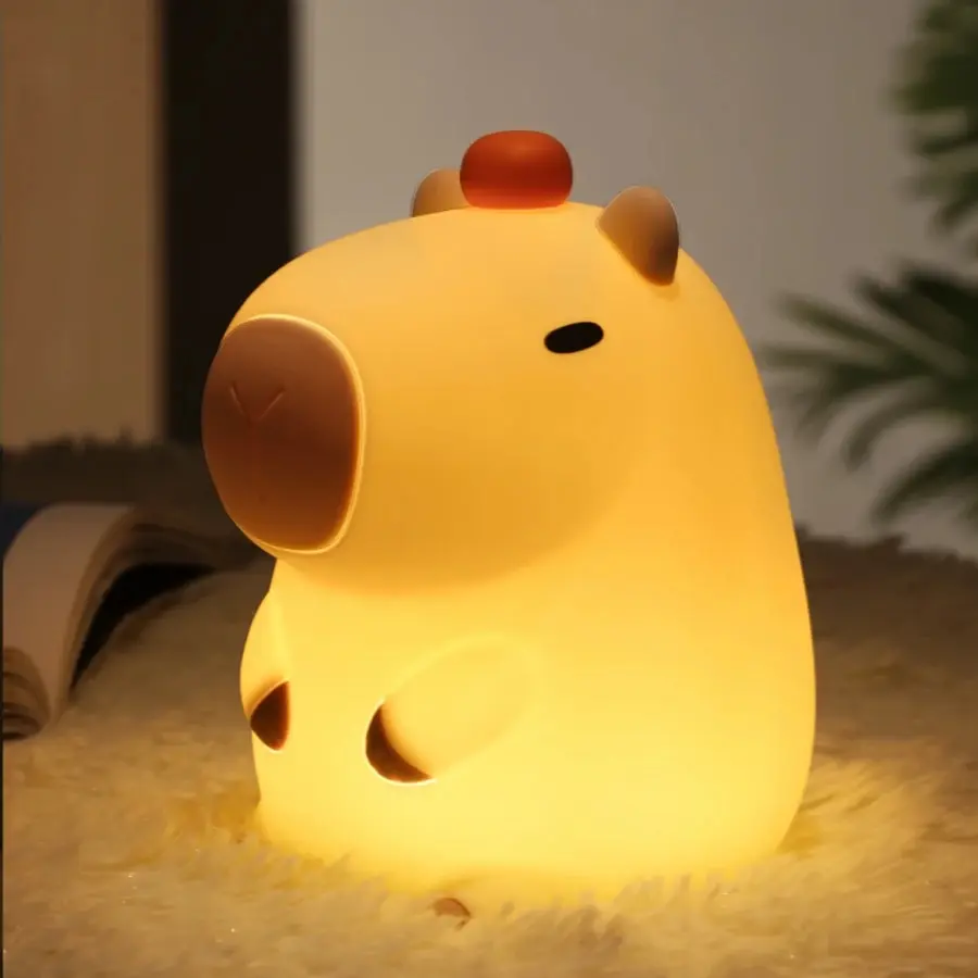Cartoon Capybara Plastic Atmosphere Night Light - USB Rechargeable, Touch Control, Timing Function, Ambient Lighting, Decoration Table Lamp for Bedroom Nursery Decor (Batteries Included)