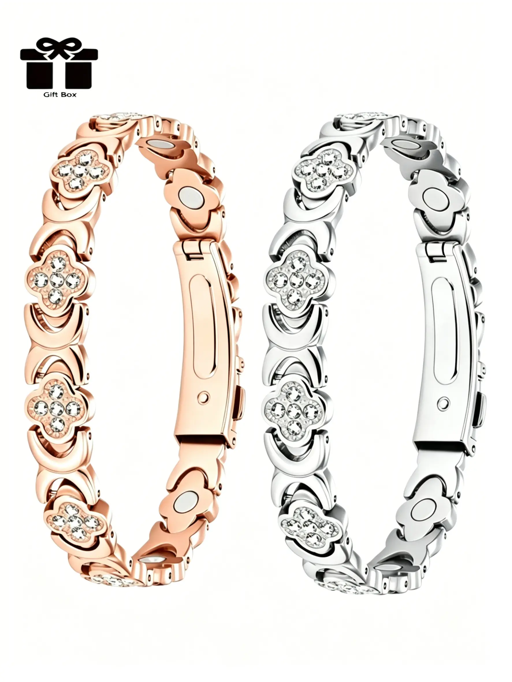 3800 Gauss Strong Magnet Purification Bracelet Set, Adjustable Bracelets, 2 Pieces Pure Copper Sparkling Rhinestones, Free Adjustment Tool, Fatigue Relief Wristband, Bracelets Jewelry