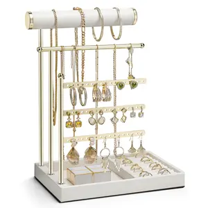 VLANDO Classic Eco-Friendly Women's Metal Jewelry Stand Organizer - Home Organizational Rack Accessories, Storage Rack Accessories with Tray, Ring Holder for Necklace, Earring, Bracelet Display Box