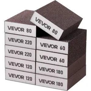 VEVOR Sanding Sponge, 10 Pcs, 60/80/120/180/220 Grit Assortment(2 Each), Washable and Reusable Sanding Blocks for Dry & Wet Use, Coarse to Fine Sandpaper Blocks, for Drywall Wood Metal Furniture