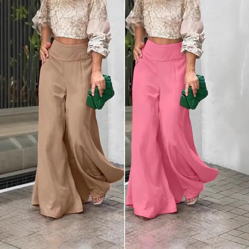Solid color big foot pendulum fashion loose flared pants women's high waist casual wide leg wide leg pants