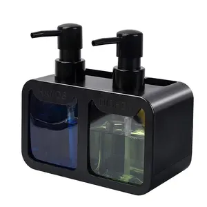 4 in 1 Kitchen Sink Soap Dispenser, 1 Count Soap Dispenser with Sponge Holder & Brush Holder, Hand Soap and Dish Soap Dispenser Set, Kitchen Sink Organizer, Kitchen Accessories