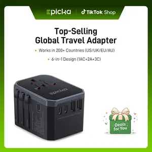 EPICKA Universal Travel Adapter, International Power Adapter with 2 USB-A & 3 USB-C Ports Wall Charger - Worldwide Travel Essentials, European Travel Plug Adapter for UK/US/AU (TA-105C, Black)