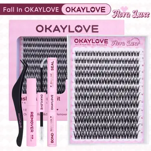 OKAYLOVE Lash Clusters Kit, Flora Luxe Wispy Cluster Lashes with Long-lasting Lash Bond and Seal, Tweezers and Remover DIY at Home for Natural Clean Girls Makeup