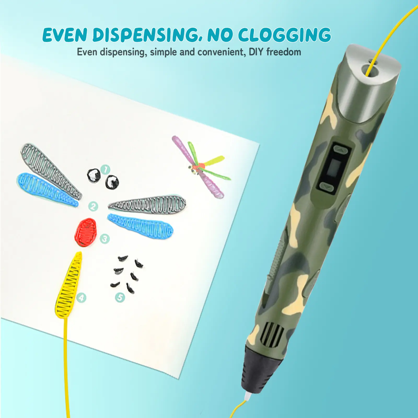1 Set 3D Multi-Colored Pen with LCD Screen & PLA Filament - 3D Printing Supplies, Safe and Easy Use for Creative Projects, Ideal New Year's Gift for Kids and Children