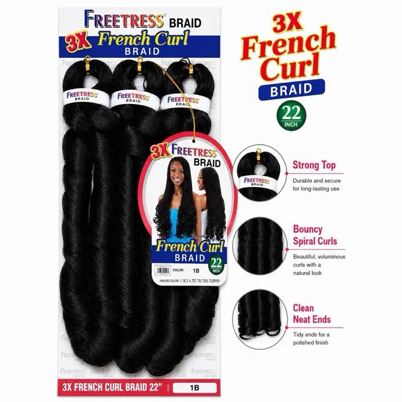 Freetress 3X French Curl Braid 22” Heat Resistant Synthetic Braiding Hair