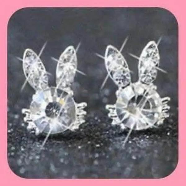 So Precious!  New Super Adorable Miniature Dainty Rhinestone Easter Bunny Stud Earrings