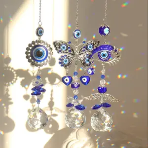 1pcs Evil Eye Suncatchers with Crystal Prism Balls for Window Hanging Sun Catcher Decor Blue Eyes Suncatcher Rainbow Maker Pendant Ornament Wall Hanging Ornament for Home Garden Charm Craft Gift