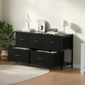 5-Drawer Fabric Storage Tower - Solid, Stable Multifunctional Cupboard Cabinet, Bedroom Dresser with Fabric Bins for Home Decor, Furniture, Storage Organization, Entryway Room Use