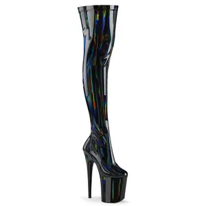8 Inch Heel FLAMINGO-3000HWR Black Holo Platform Boot