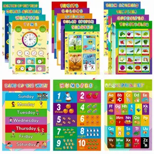 16 Laminated Educational Posters For Toddlers, Preschool Posters for Classroom, Kindergarten Wall Decor, PreK Learning Materials Alphabet Number Chart