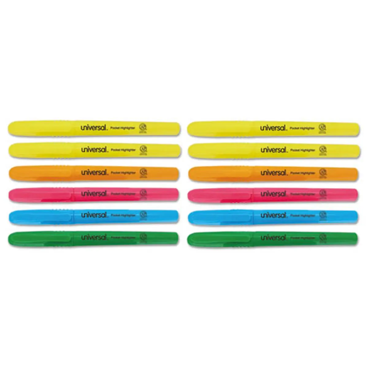 Universal Office Products UNV08857 Chisel-Tip Pocket Clip Highlighter, Assorted Colors, 12-Per-Set Pack