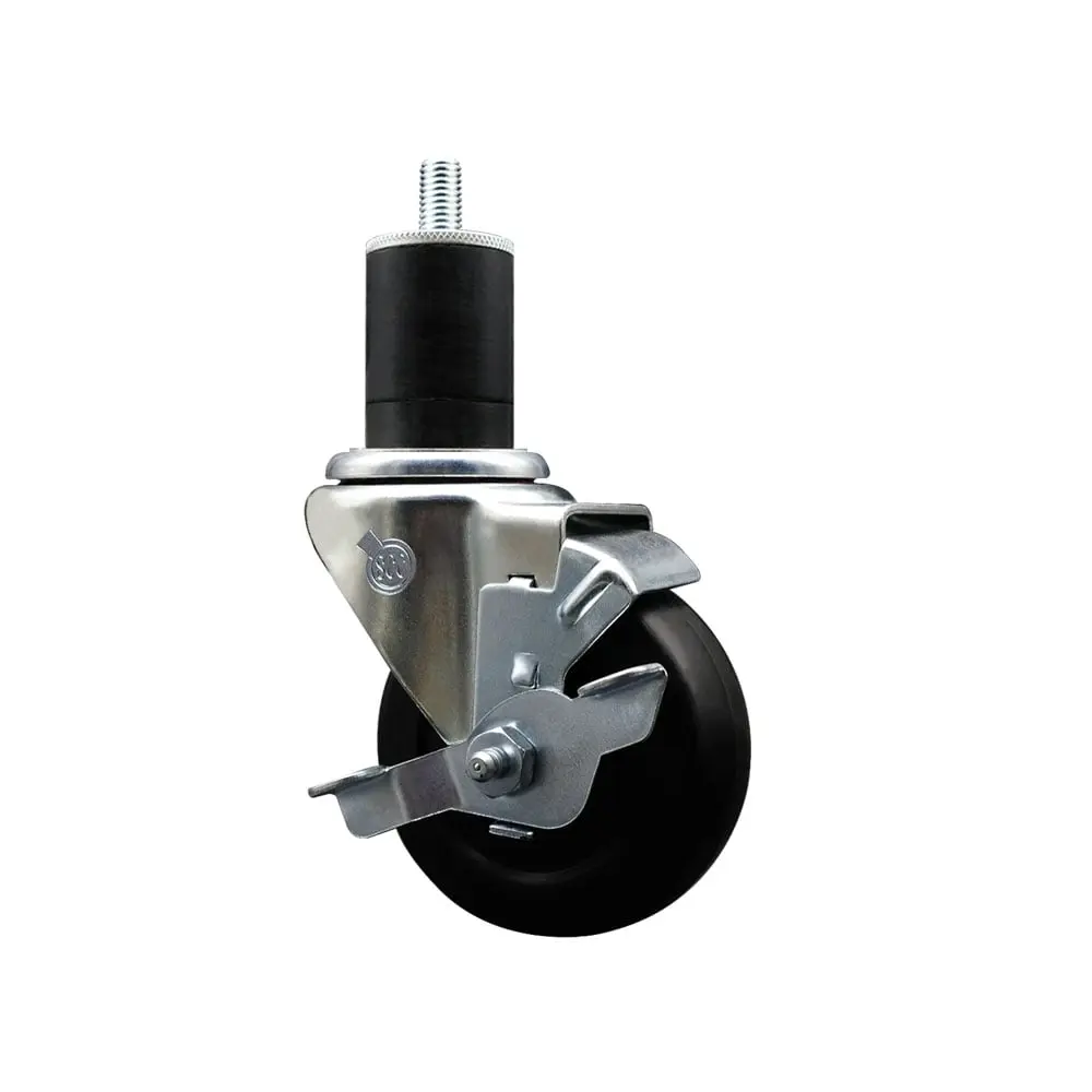 Service Caster Series #20 SCC-EX20S3514-HRS-TLB-134 Swivel Expanding Stem Caster, 3.5x1.25 in. Black Hard Rubber Wheel, 1.75 in. Stem, Top Locking Brake, 285 lbs Capacity, Bright Zinc Plated Finish, Heat-Treated Ball Bearing Raceway, 3.5 X 1.25 In, Caster