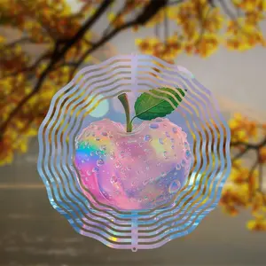 3D Apple Design Wind Chime, Double-sided Rotating Apple Wind Spinner, Weatherproof Wind Sculpture for Garden & Housewarming Gift