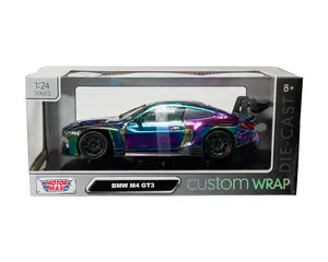 Motormax 1:24 BMW M4 GT3 Chrome Blue, Custom Wrap Diecast Model Car Collectible