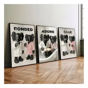 Set of 3 Black Kaws in Shower & Bathroom, Kaws Poster, Hypebeast Prints, Washroom Wall Art, Bathroom Decor