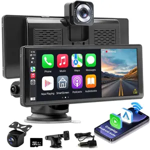 10.26" Large Wireless CarPlay Screen with Suction Mount,Wireless CarPlay, Android Auto, AM/FM Radio, YouTube Play,2.5K Backup & Front Dash Cam fathersdaygift