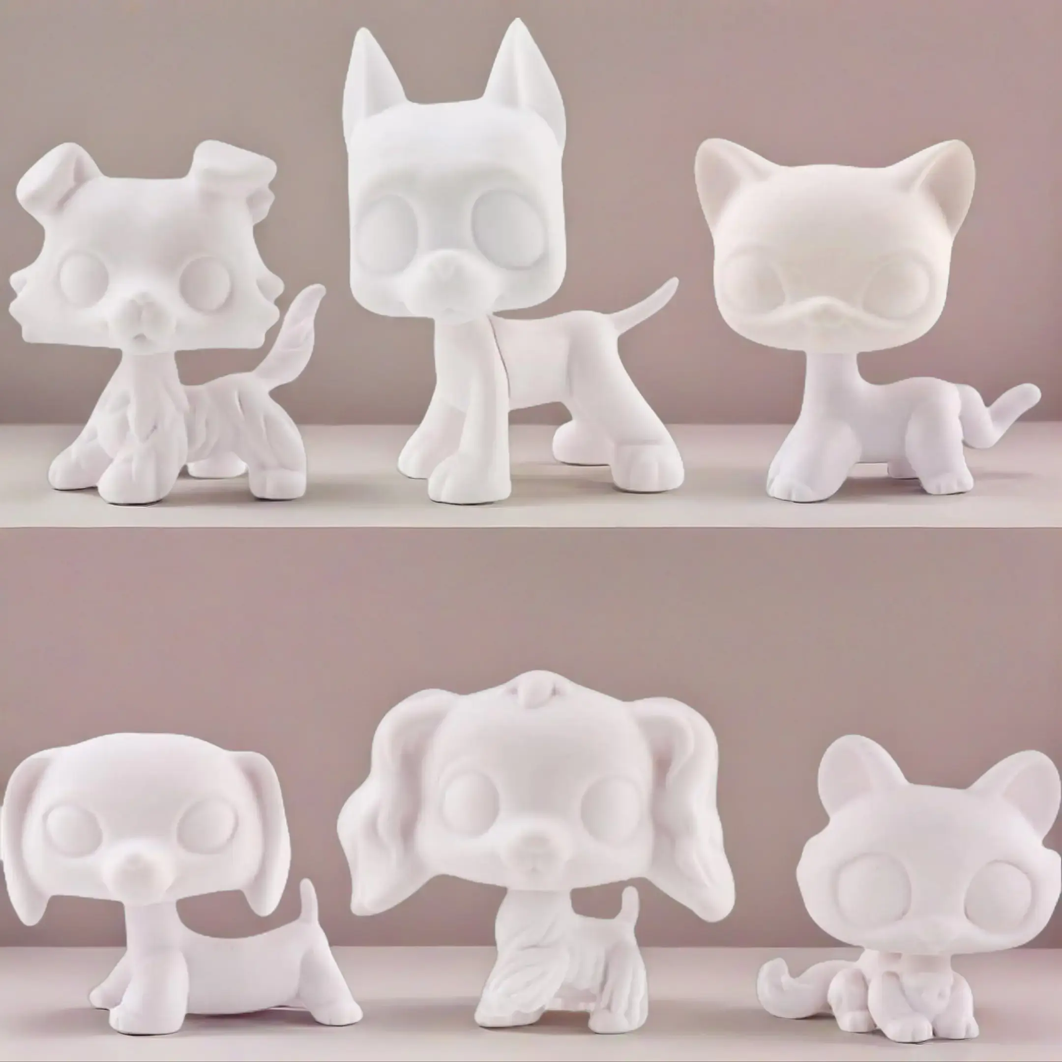 6 Pcs Lightweight Mini Pet Shop White Mold Blank Bases - Custom DIY Animal Figurine Toys, Collectible Figure Decor, Desktop Figurine Ornaments for Dogs, Cats, Gift