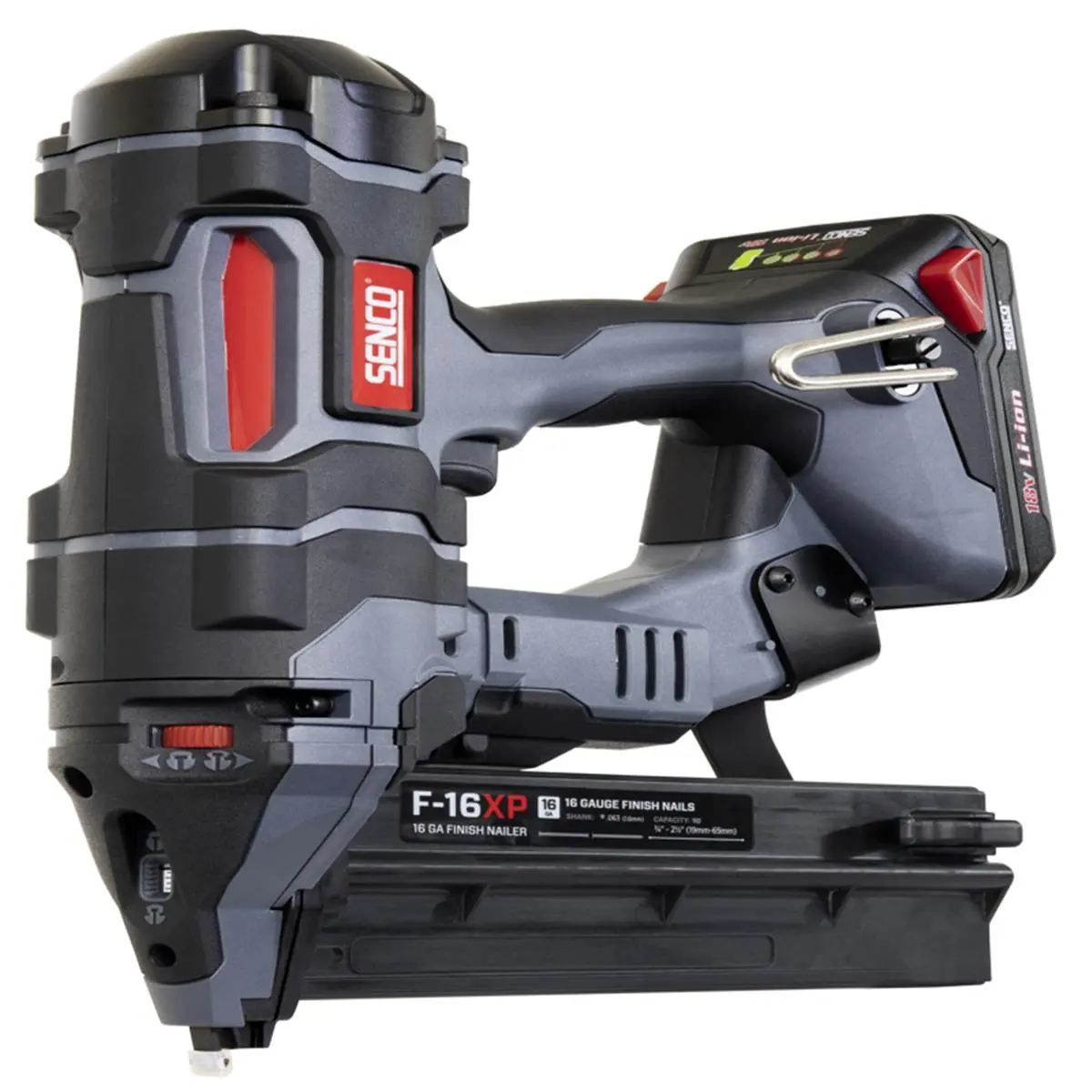 Senco Fusion F-16XP 16-Gauge Cordless Finish Nailer, 18V Kit with Batteries Included, Drives 2.5 in Nails, Lightweight 6.7 lbs Durable Design, 18 V, Hardest Substrates, Jam Reduction, 550 Shots Per Charge, Nose Mounted Led Light, Mo Nails, Dry Fire Lockou