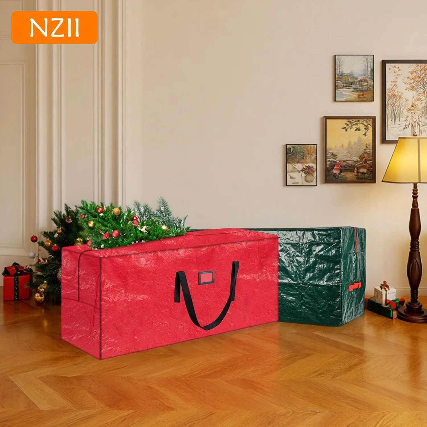 Nzii 7.5ft/9ft Large Christmas Tree Storage Bag, Fits Holiday Artificial Disassembled Trees, Durable Reinforced Handles, Dual Zipper, Space Saver Bags, Space Saving Bags, Waterproof Storage Bags