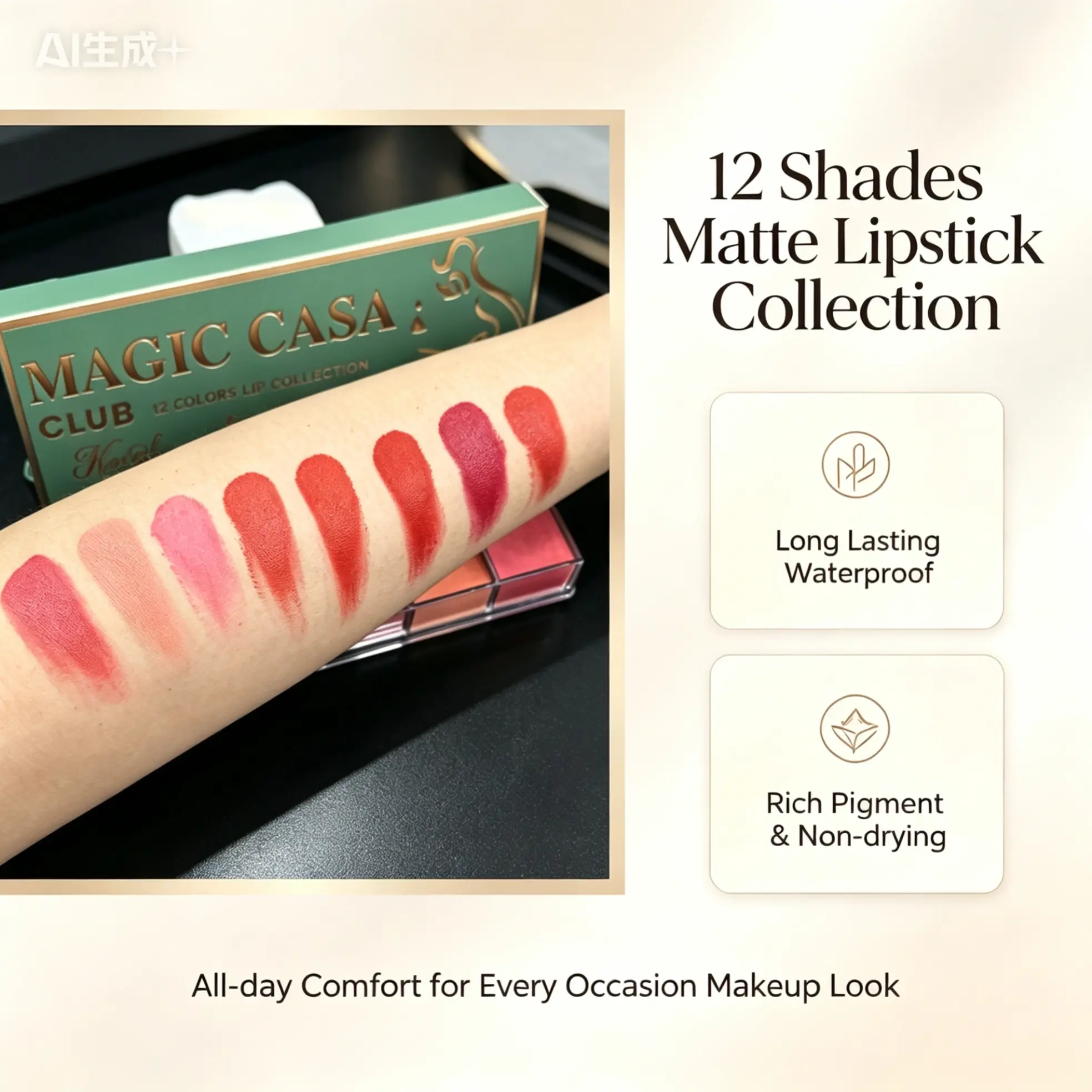 12-Shade Solid Cream Lip Palette - 84g, High Pigmentation, Mixable, Smooth Glossy Finish, Waterproof, Long-Lasting Berry Tone, Cruelty Free, All Skin Types, Lip Care Cosmetic for Daily & Creative Soft Glam Makeup Routine, Intensely Pigmented, Beauty Produ