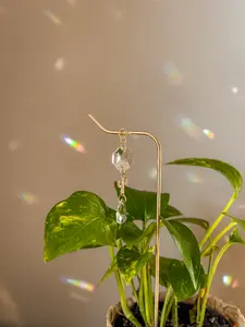 Brass Plant Stake - Hanging Sun Catcher & Cactus Charm - Indoor Garden Metal Stick - Decorative Houseplant Accessory