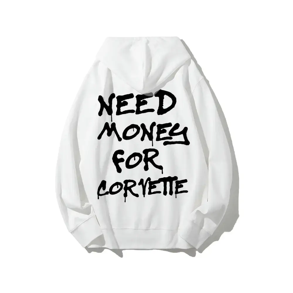Casual Automotive Theme Graphic Hoodie Need Money for Sports Car Print Unisex Oversized Pullover Sweatshirt fabric streetwear
