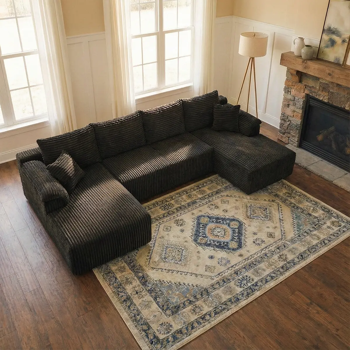 132" U-Shaped Modular Sectional Sofa - Knitted Fabric, Frameless, Fully Assembled, Fixed Arms, Large Multi-Seat Modern U Shaped Sofas for Indoor Living Room Furniture, Furniture Living Room