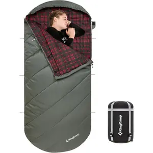 KingCamp Sleeping Bag for Adults, Cold Weather & Warm Extra Wide Big & Tall XL Portable Waterproof Flannel Sleeping Bags, Essentials Gear Accessories for Camping Backpacking Hiking Indoor & Outdoor