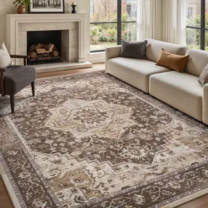 MontVoo Traditional Area Rugs for Living Room, Machine Washable & Non-Slip Vintage Carpet, Low-Pile Bedroom, Entryway, Kitchen and Corridor Rugs, Easy to Care Home Decor
